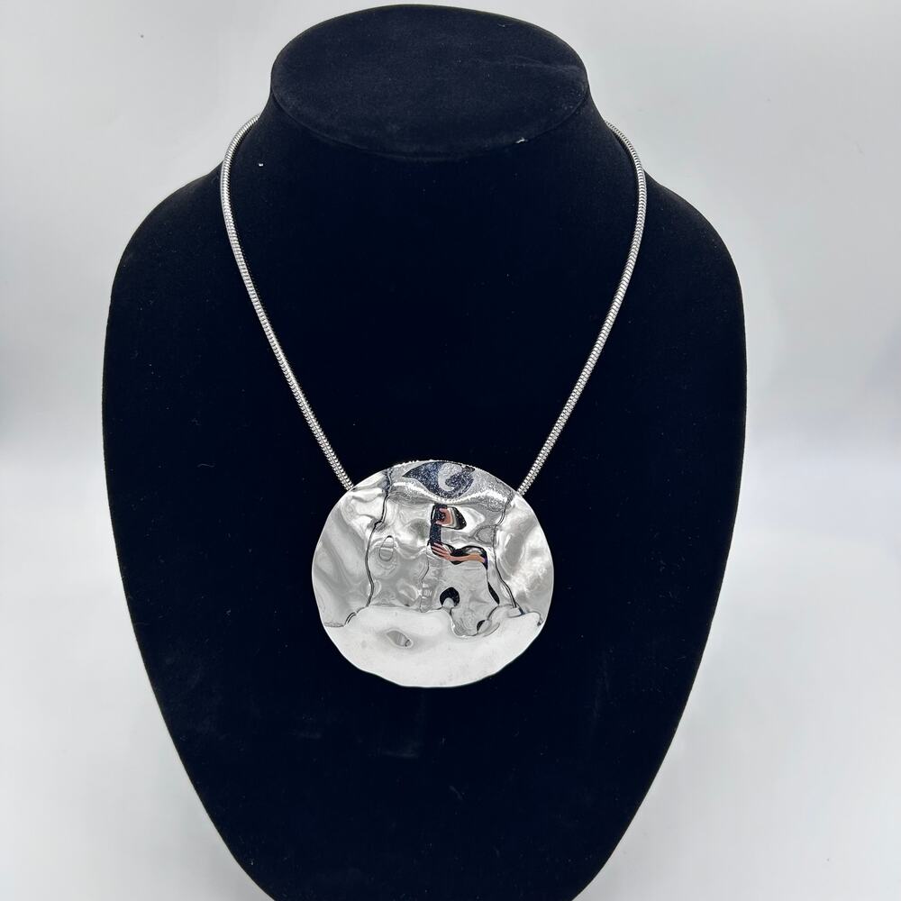 Vintage 70's Napier Large Silver Tone Pendant Necklace Signed Costume Jewelry